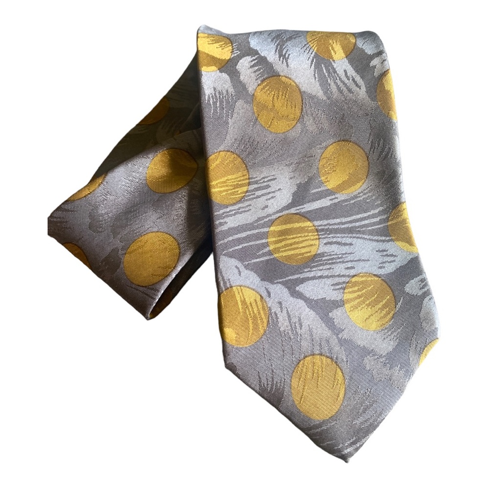 PIERRE BALMAIN Men's Luxury Polka Dot Silk Tie Tan Gold